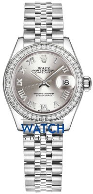 Buy this new Rolex Lady Datejust 28mm Stainless Steel 279384RBR Silver Roman Jubilee ladies watch for the discount price of £14,300.00. UK Retailer.